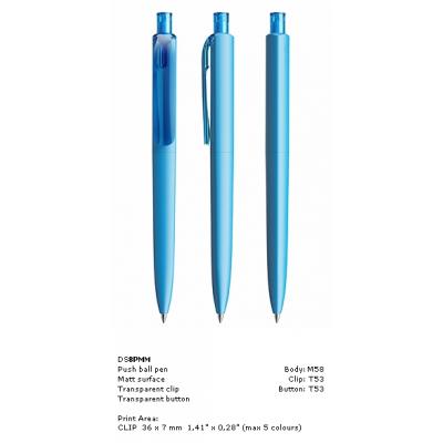 Image of New Prodir DS8 Pens, Prodir DS8 Pens in Matt finish vibrant light blue with transparent clip PMM