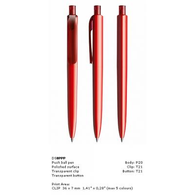 Image of New Branded Prodir DS8 Pens, Prodir DS8 Pens in polished vibrant red finish with transparent red clip