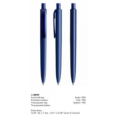 Image of New Printed Prodir DS8 Pens, Prodir DS8 Pens in polished vibrant blue finish with transparent blue clip 