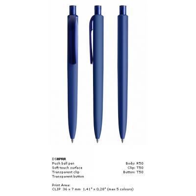 Image of New Prodir DS8 Pens, Promotional Prodir DS8 Pens PRR Soft touch in blue transparent blue clip printed with your logo