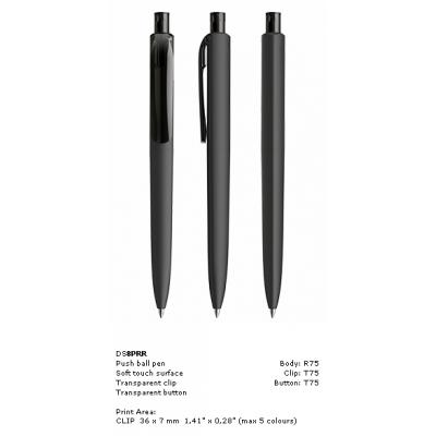 Image of New Prodir DS8 Pens, Promotional Prodir DS8 Pens PRR Soft touch in black transparent black clip custom printed with your design