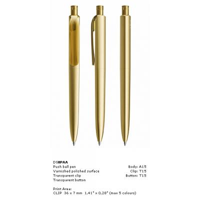 Image of New Branded Prodir DS8 Pens Varnished Polished Finish, New Prodir DS8 PAA in light gold printed with your brand, logo, or design