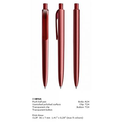 Image of New Printed Prodir DS8 Pens Varnished Polished Finish, New Prodir DS8 PAA in red printed with your brand, logo, or design