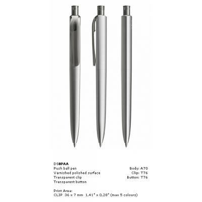 Image of Prodir DS8 Pens Varnished Polished Finish, New Prodir DS8 PAA in light grey printed with your brand, logo, or design