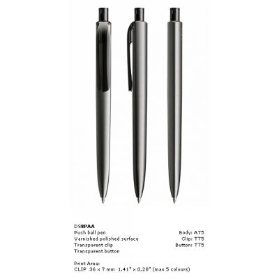 Image of Promotional Prodir DS8 Pen Varnished Polished Finish, New Prodir DS8 PAA in Black custom printed with your logo, brand or design