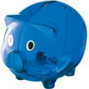 Image of Blue Transparent promotional piggy bank branded with your logo