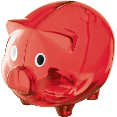 Image of Red Transparent Promotional Piggy Bank with your brand