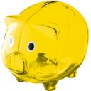 Image of Translucent promotional Piggy Bank in yellow customised with your logo and brand