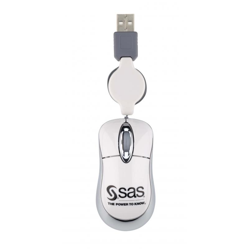 Retractable Cable USB-A Optical Mouse - Black: Desktop - Mice
