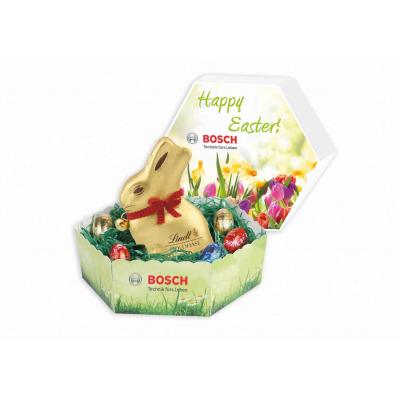 Image of Hexagonal Easter lidded gift box with Lindt bunny and mini eggs
