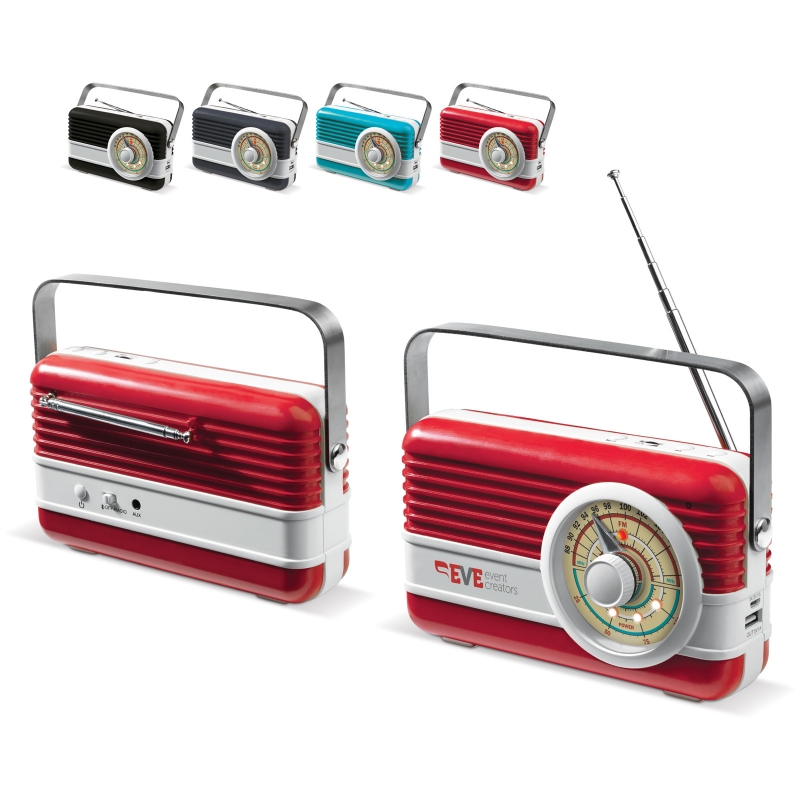 Image of  Branded Retro Powerbank Speaker - Powerbank speaker in red, blue, black and grey