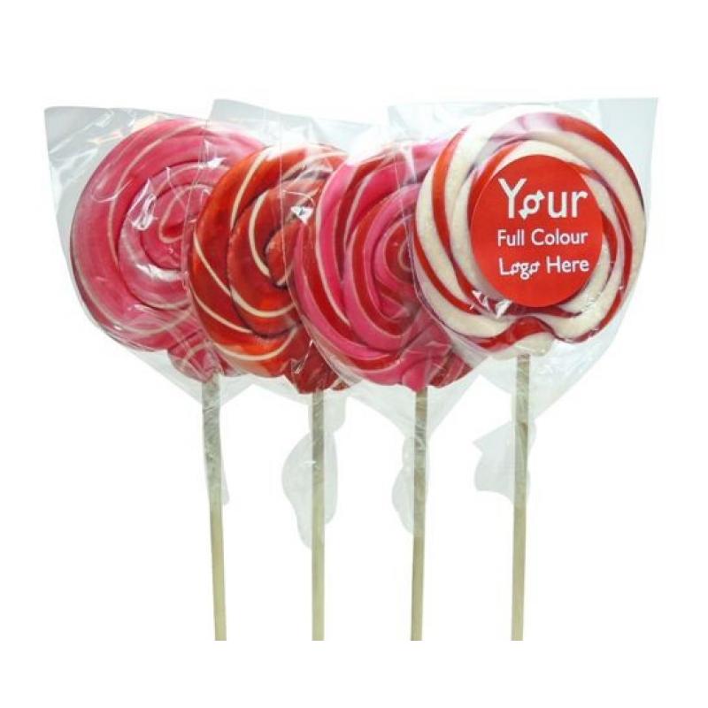 Image of Promotional Lolly. Printed Multi Coloured Swirl Lollies