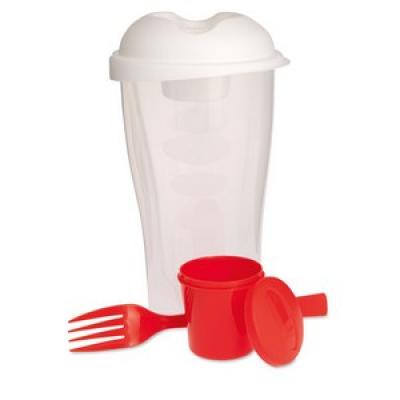 Image of Promotional Salad Shaker With Fork And Dressing Container. Red. Express Available.