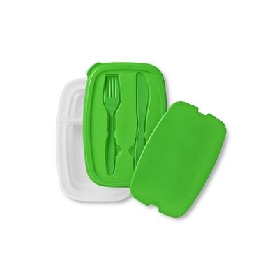 Image of Promotional Two Compartment Lunch Box And Cutlery Set. Green. Express Available 
