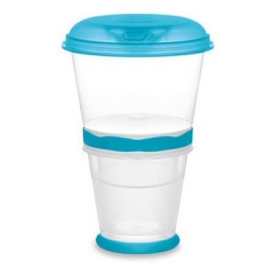 Image of Promotional Yoghurt Cup With two Compartments, Cooling Element And Spoon. Blue 