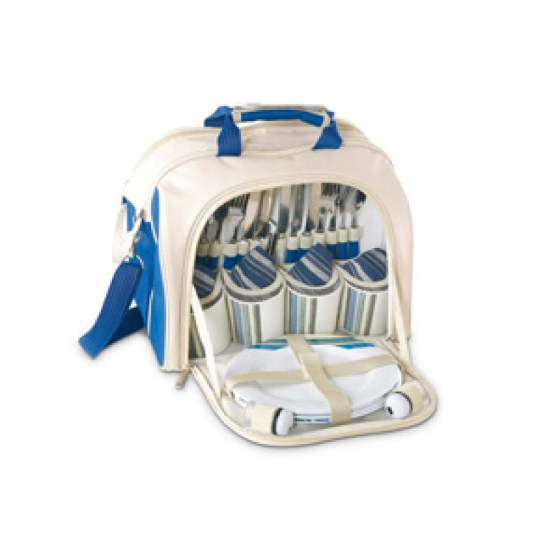 Image of Branded Rustic Picnic Backpack With Cooler Compartment. Promotional Blue Picnic Backpack
