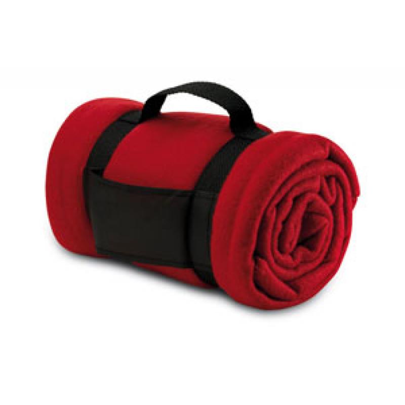 Image of Printed picnic Blanket.Promotional Summer Fleece Picnic Blanket With Nylon Carry Handle. Red Picnic Blanket. Available In A Variety Of Colours
