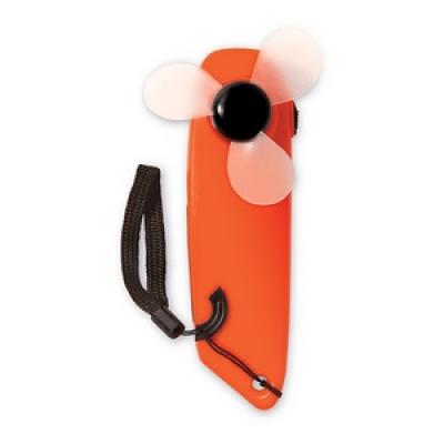 Image of Promotional Hand Held Fan With LED Torch And Hand Strap. Printed Orange Fan. 