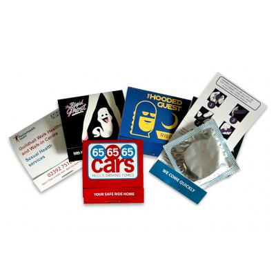 Image of  Promotional Condom. Printed Match Book Style Cover Containing One Foil Wrapped Condom. 