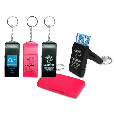 Image of  Promotional Condom Keyring.Printed Condom Keyring With Sliding Lid Contains One CE Approved Foil Wrapped Condom.