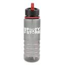 Image of Promotional Resaca Water Bottle. Printed Translucent Black Sports Bottle With A Red Rim And Mouthpiece