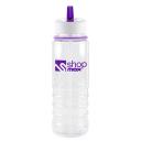Image of Promotional Bowe Water Bottle. Printed Translucent Sports Bottle With A Purple Rim And Mouthpiece.Express Service Available.