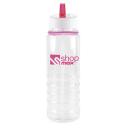 Image of Promotional Bowe Water Bottle. Printed Translucent Sports Bottle With A Pink Rim And Mouthpiece.Express Service Available.