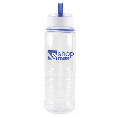 Image of Promotional Bowe Water Bottle. Printed Translucent Sports Bottle With A Blue Rim And Mouthpiece.Express Service Available.