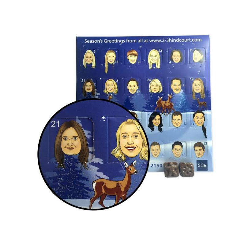 Image of Bespoke Advent Calendar. Promotional Personalised Caricature Christmas Advent Calendar. Chocolate Filled Advent Calendar.