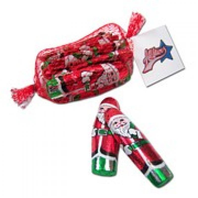 Image of Promotional Santa Chocolates. Printed Christmas Net With foil Wrapped Father Christmas Chocolates.