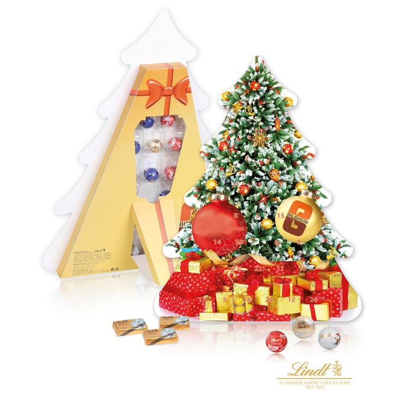 Image of Exclusive Bespoke Christmas Tree Lindt Chocolate Advent Calendar. Promotional Lindt Christmas Tree Advent Calendar 