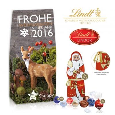 Image of Personalised Lindt Christmas Gift Pouch. Promotional Lindt Santa And Chocolate Balls in A Gift Pouch