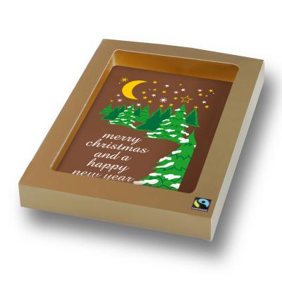 Image of Personalised chocolate Christmas card. promotional Fairtrade Belgian Chocolate Christmas Card