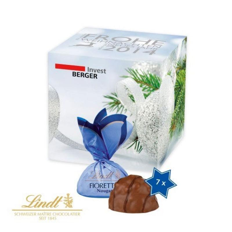 Image of Personalised Lindt Christmas Cube. Printed Christmas Cube Filled With Lindt Florettos Chocolates.