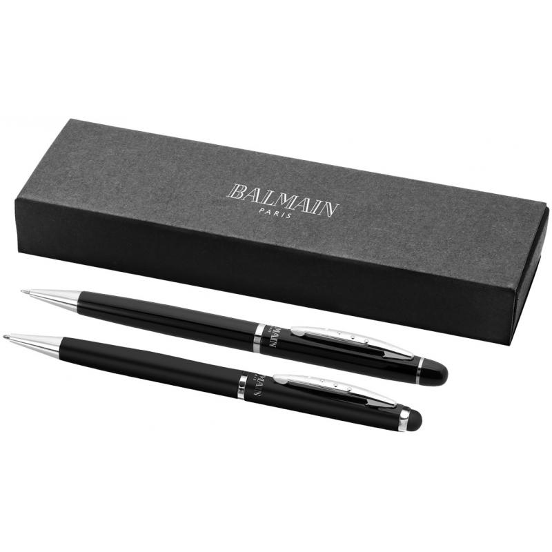 Image of Printed Balmain Cassiopée Duo Pen Gift Set. Branded Balmain Black Gift Set