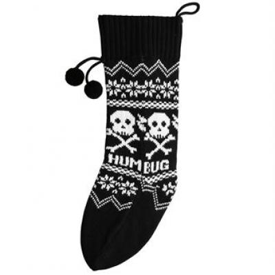 Image of Branded Humbug Skull Knitted Stocking. Black Christmas Stocking