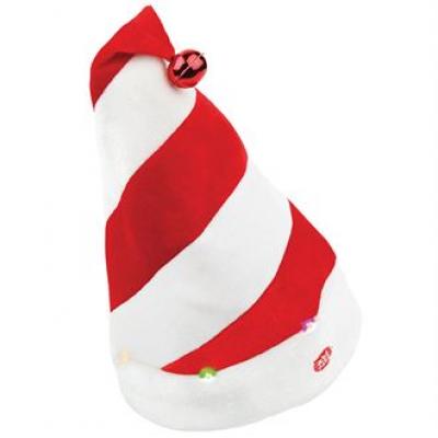 Image of Branded Musical Santa Hat With Lights. Promotional Striped Father Christmas Hat