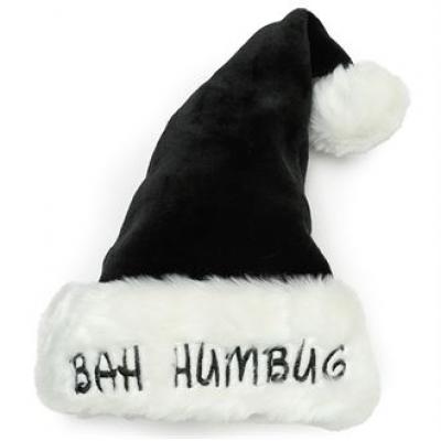Image of Branded Bah Humbug Santa Hat. Promotional Plush Black Santa Hat