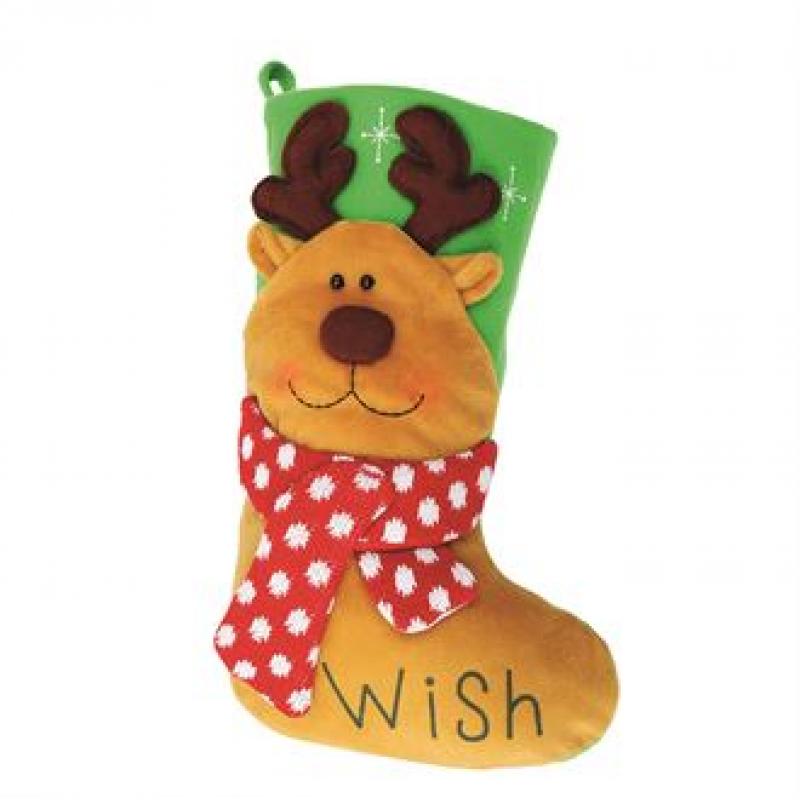 Image of Promotional Reindeer Stocking. Plush 3D Christmas Stocking