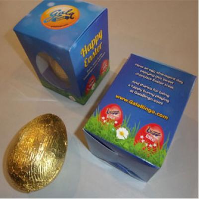 Image of Branded Easter Box With Foiled Wrapped Belgian Chocolate Egg. 100g