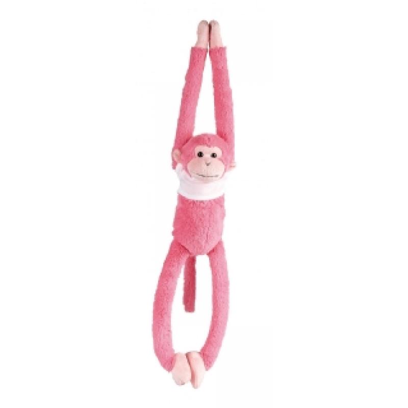 Image of Promotional Pink Hanging Monkey Soft Toy With Printed T Shirt. Other Colours Available.