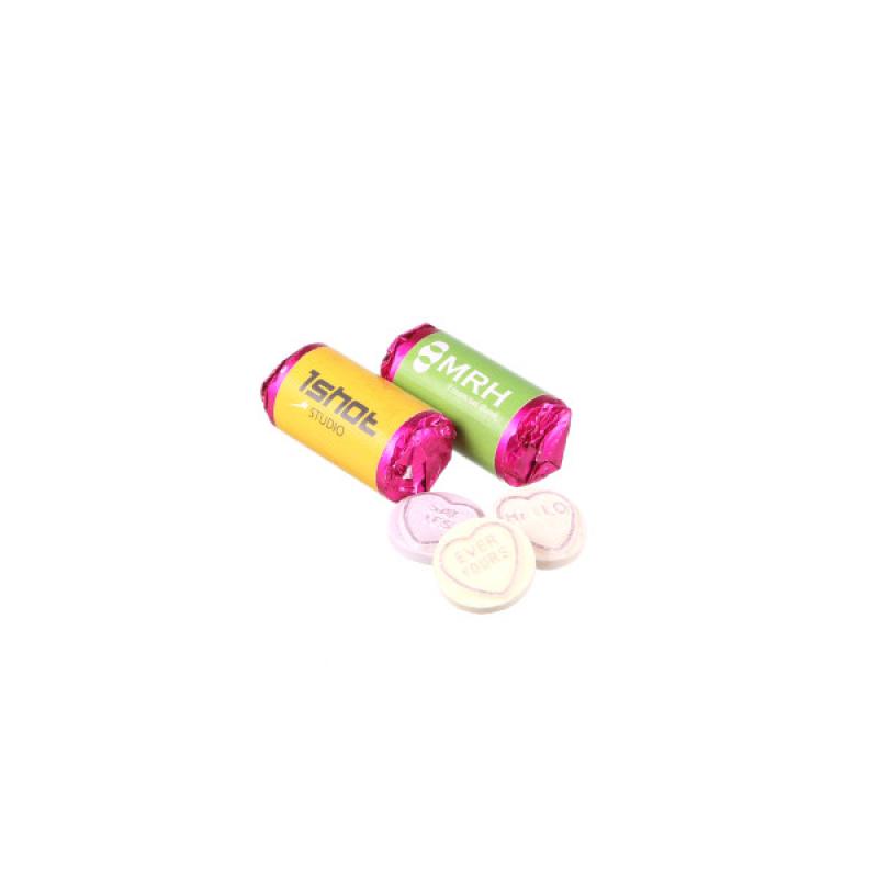 Image of Printed Love Heart Sweets. Cheap Promotional Sweets