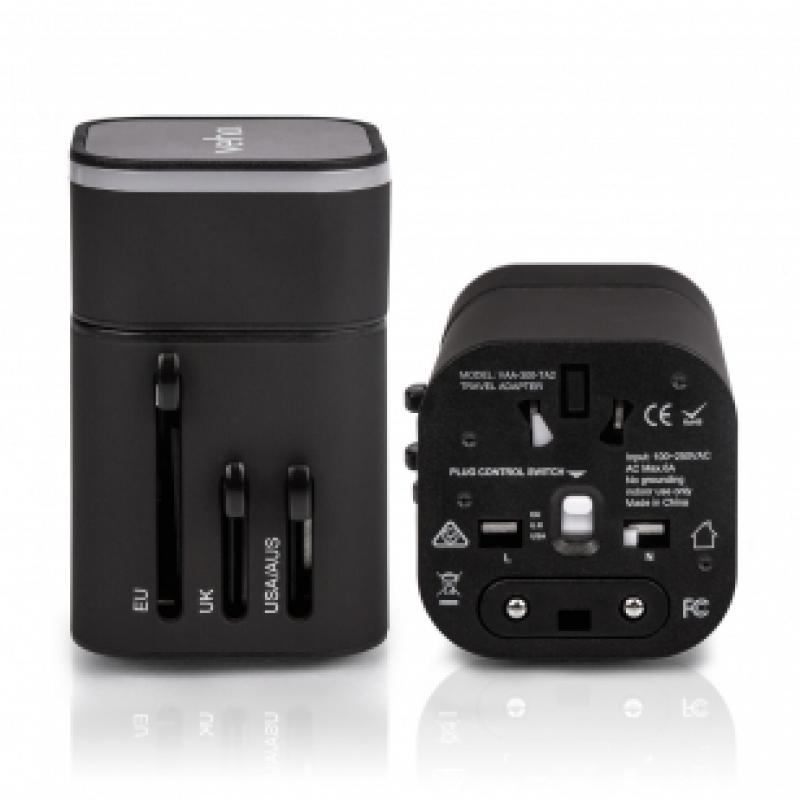 Promotional Universal Worldwide Travel Adaptor. Multi Region Adaptor With  Dual USB Ports :: Promotional Products UK, Branded Products Swag Boxes &  Merchandise London UK :: Leicester & Leeds
