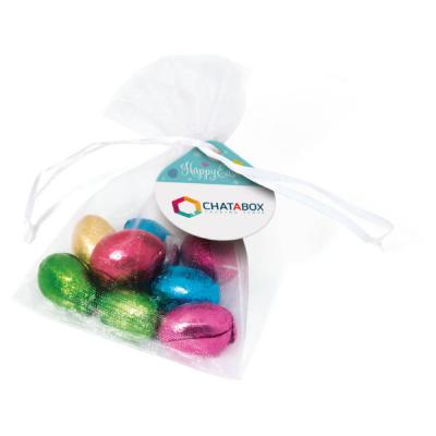 Image of Promotional Organza Bag Filled With foil Wrapped Easter Chocolate Mini Eggs