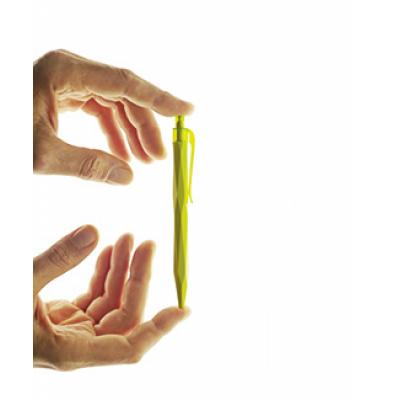 Image of Printed Prodir Peck Pen QS20. New 3 Dimensional pen. Matt Yellow With Transparent Clip