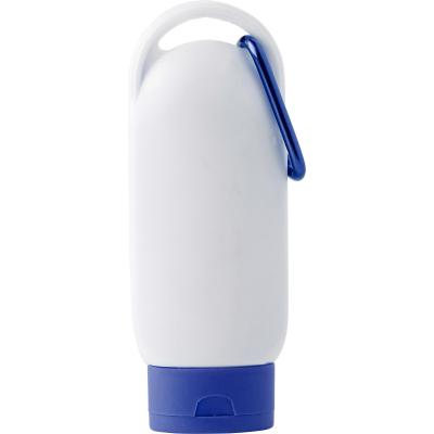 Image of Branded Sunscreen With Carabinner Clip. Promotional 60ml Sun Lotion. Blue