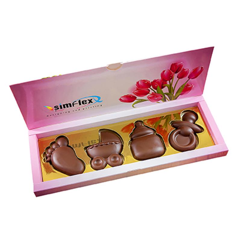 Image of Promotional Baby Themed Chocolate Set. Branded Children's Shaped Chocolates
