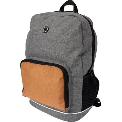 Image of Promotional Poly canvas (300D) backpack with mesh compartments on the outside and a convenient hole for headphones
