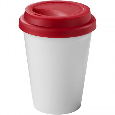 Image of Branded Zamzam reusable coffee mug in white with red lid 330ml