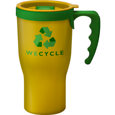 Image of Promotional Challenger reusable coffee mug Yellow with handle 